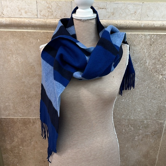 Burberry Blues Stripe Wool Cashmere Fringe Scarf - Picture 4 of 4